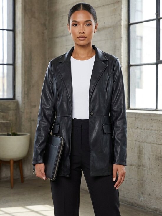 PrettyLittleThing Jackets & Blazers - PrettyLittleThing Black Faux Leather Blazer